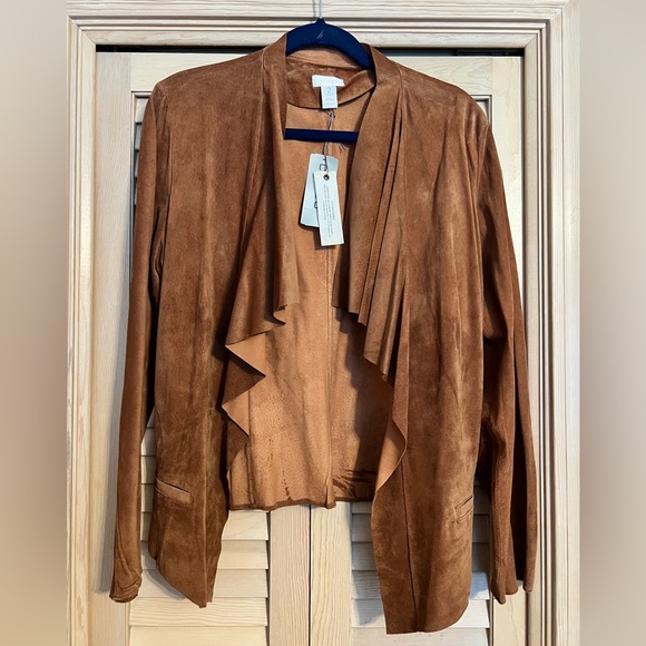 Chicos size 2 (Large) Suede Cascade Jory Jacket open front, NWT - Picture 3 of 9